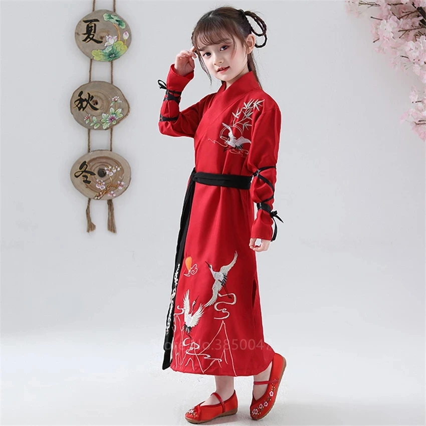 

Hanfu Dress Kids Traditional Chinese Costume Folk Ancient Crane Baby Girl Boy Tang Suit Dance Costume Party New Year Clothes