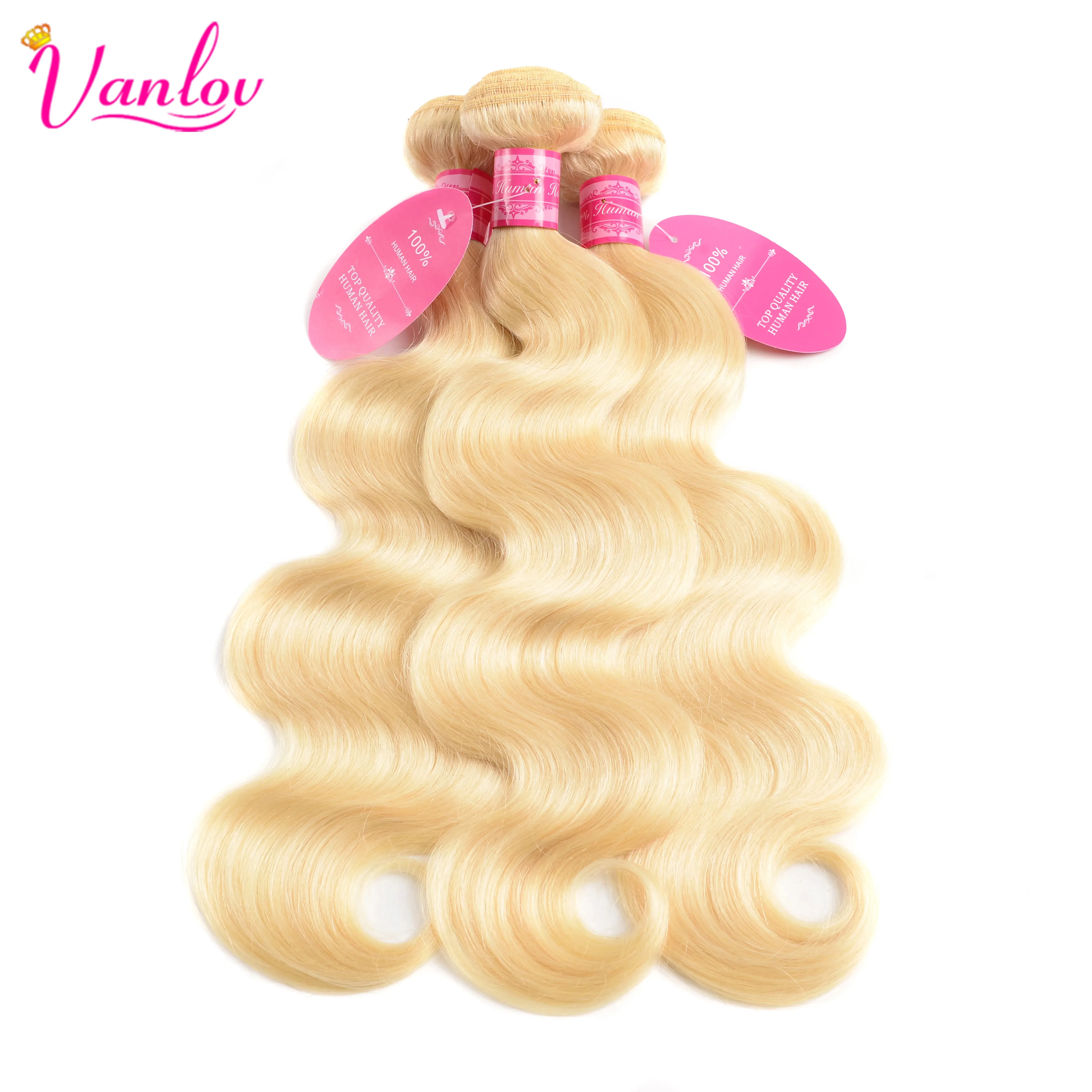 Vanlov 613 rubia mechones brasileño extensiones de pelo ondulado mechones de la onda del cuerpo de mechones 100% Remy cabello humano 1/3/4 cabello rubio extensión de la onda