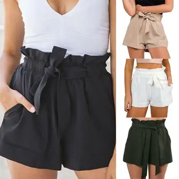

Summer Shorts Women Fashion Women Solid Color Elastic Belt Hot Shorts High Waist Summer A-line Shorts Women Short feminino