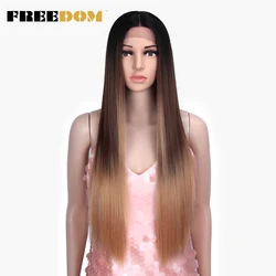 FREEDOM Straight Synthetic Lace Wigs Rainbow Green blue Colorful Ombre Long Straight Hair 30 Inch Heat Resistant Cosplay Wigs