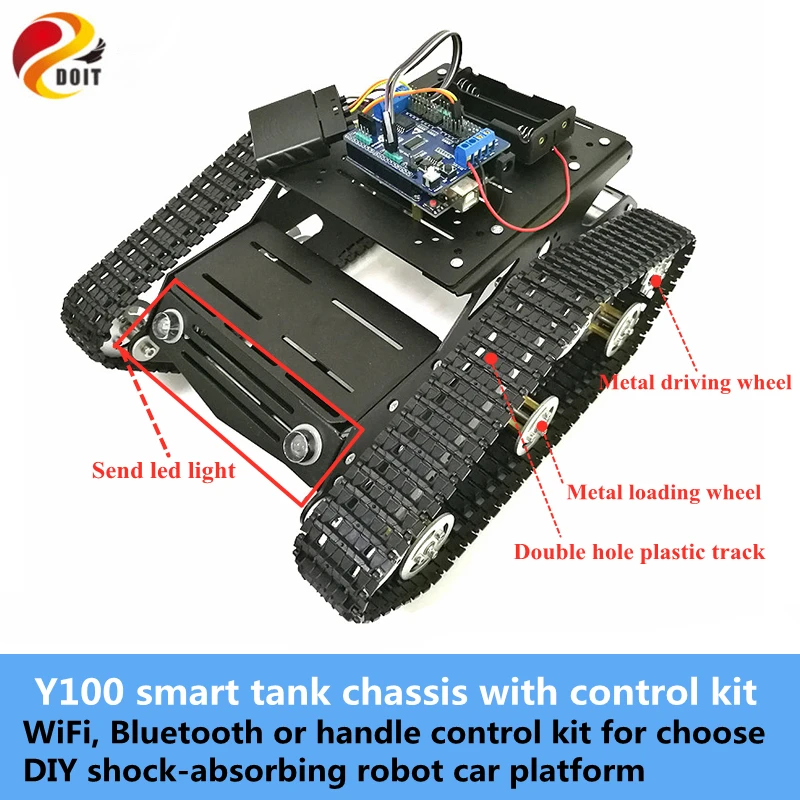 Y100 Metal Tank Chassis Kit Smart Crawler Robot Platform with 33GB-520 DC Motor+Control Kit Plastic Track DIY Smart RC Toy