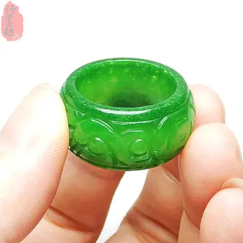 

Jade ring delicate cyan dry green iron dragon jade carved jade ring for men and women finger clasp couple ring