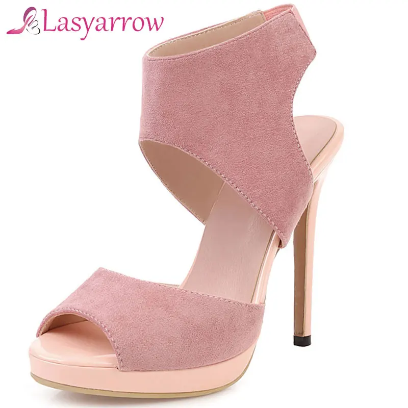 

Lasyarrow 2020 newest women sandals flock peep toe summer thin high heel platform sandals sexy popular party wedding shoes woman