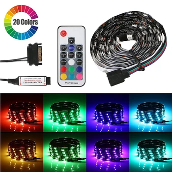 

SATA Interface RGB LED Strip Light 60LEDs/m DC 12V Flexible Diode Tape Full Kit with RF remote Controller for PC Computer Case