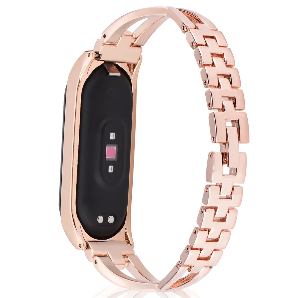Rose gold Модный металлический бриллиантовый ремешок для часов Xiaomi mi ремешок 4 регулируемый браслет для mi Band 4 Сменные аксессуары - Цвет ремешка: Rose gold