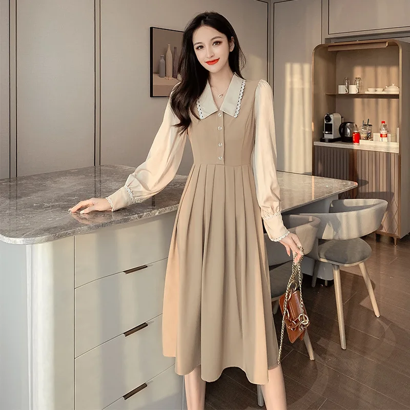 

2020 Spring New Style Fashion Slimming French Platycodon Grandiflorum Base Skirt Long-sleeved Dress Women's Fashion Spring Cloth