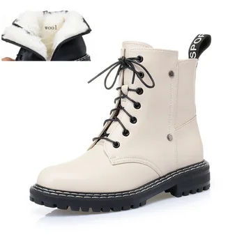 

Timalina Women fashion Boots Winter casual shoe Genuine Leather Ladies Short Boots Wool Warm Non-slip Student Women's Boots
