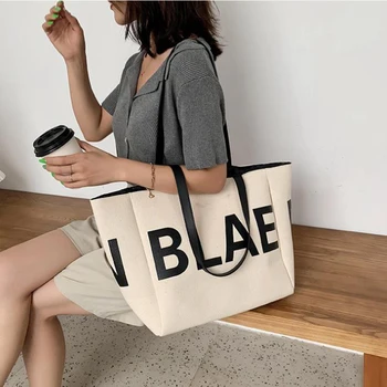 

YXZ New Women's bag Large-Capacity Shopper-bag All-Match Female Handbag Trend Casual Letter Ladies Totes Canvas-Shoulder-bags