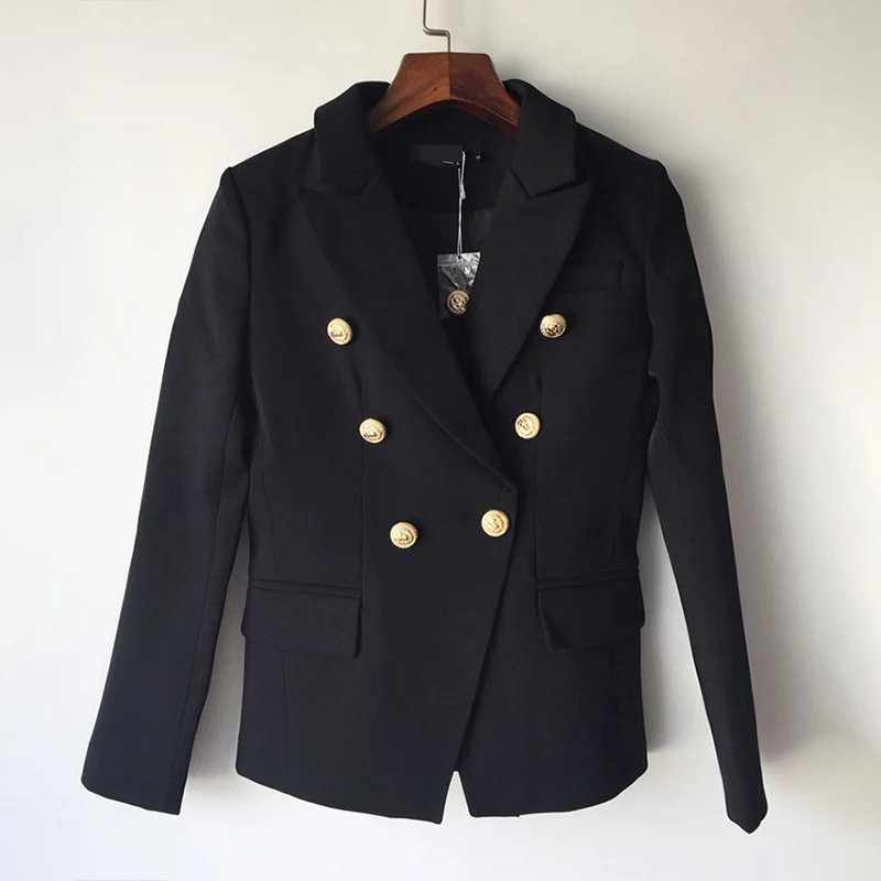 Новая мода, Женский блейзер, пиджак, двубортный, на пуговицах, для офиса, леди, пальто,, осень, металлический Лев, верхняя одежда для женщин - Цвет: black