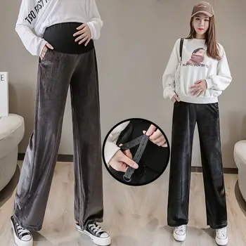 

2020 Spring and Autumn Gold Velvet Stomach Lift Pants Wide-Leg Loose Leggings Clothes for Pregnant Women
