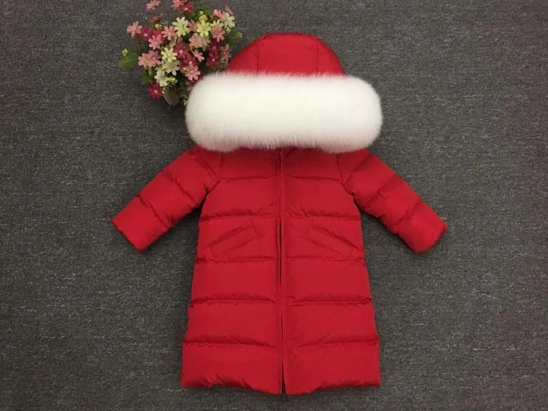 red white fur Г., зимняя детская куртка-пуховик на утином пуху теплые длинные зимние пальто для маленьких мальчиков и девочек детские теплые пуховики с натуральным мехом норки/лисы - Цвет: red white fur