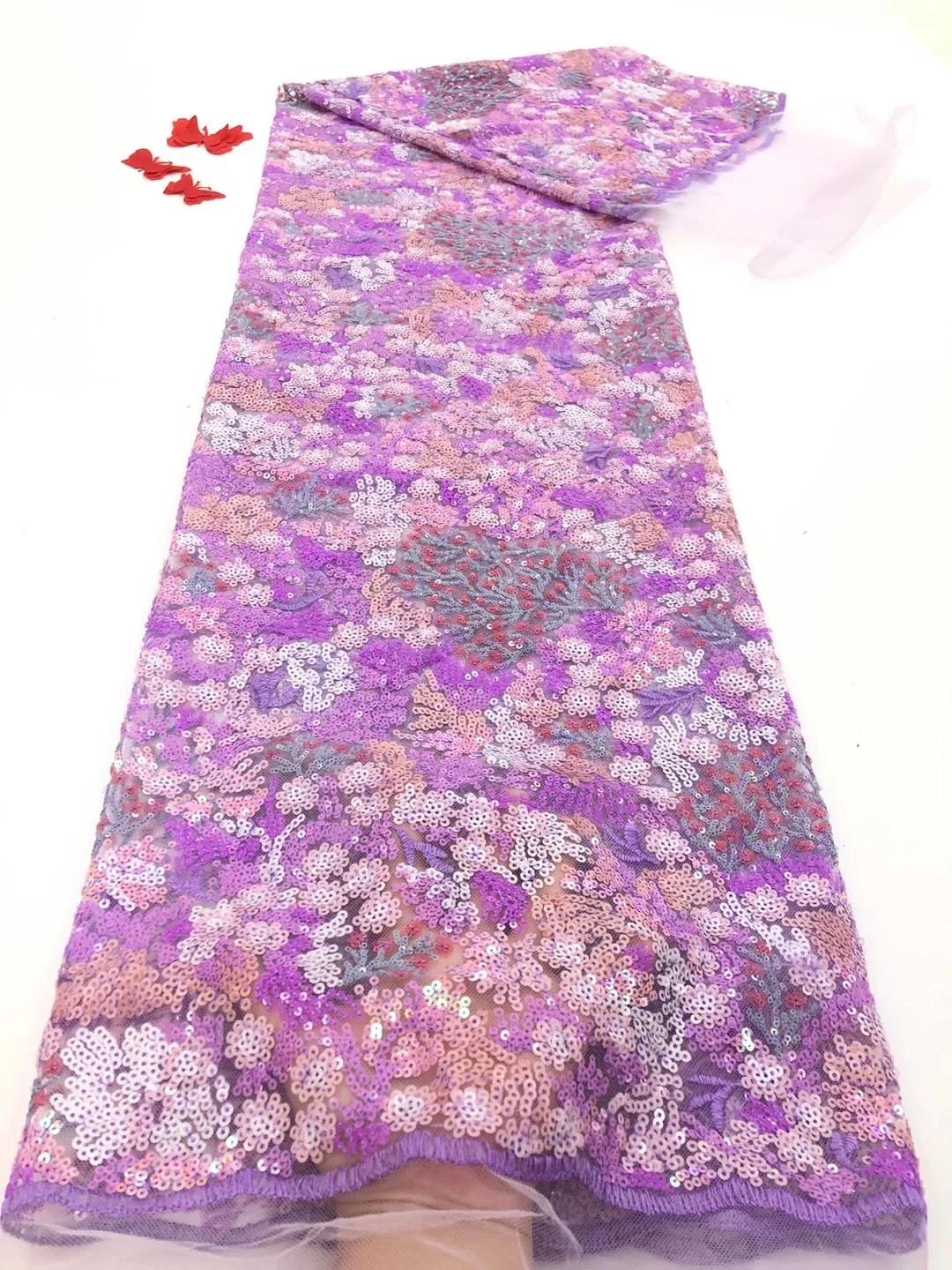 

Latest African Sequin Lace Fabric 2021 High Quality Nigeria French Open Embroidered Tulle Lace Fabric RF43301
