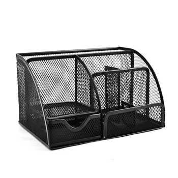 

7 Storage Compartments Multi-functional Mesh Desk Organizer Pen Holder Stationery Storage Container Box