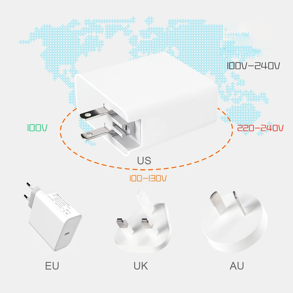 65 Вт TYPE-C USB-C адаптер питания, 1 порт PD60W QC3.0 зарядное устройство для USB-C ноутбуков MacBook Pro/Воздушный iPad Pro, 2 порта USB для samsung iPhone