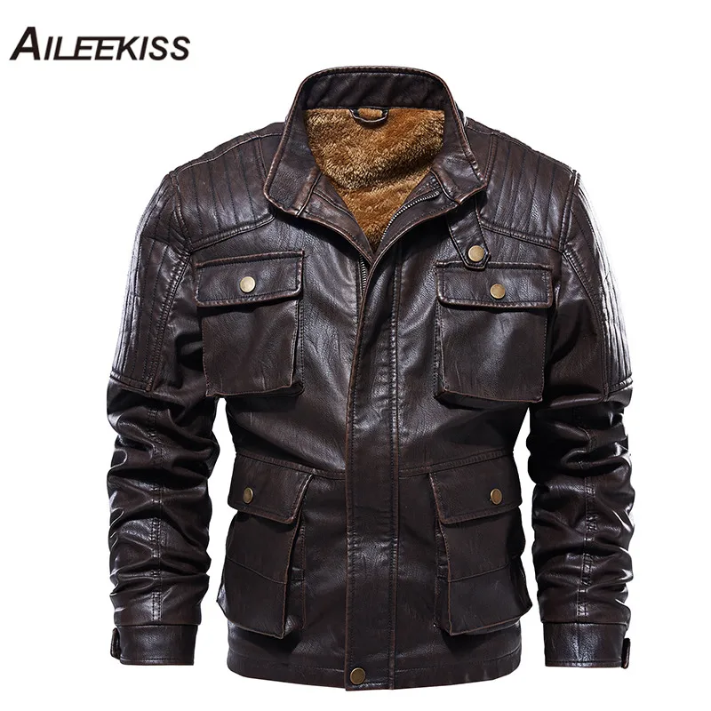 

2019 Winter Thicking Men Leather Jacket Warm Thicken Men Jacket Autumn Man Leather Jackets Plus Velvet L-5XL Plus Size Top XT850