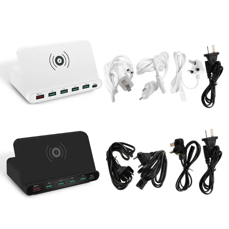 

Quick Charge 3.0 5x USB Type C PD 18W Power Adapter Qi Wireless Charger Cellphone Fast Charger Holder For Samsung Xiaomi Mobile