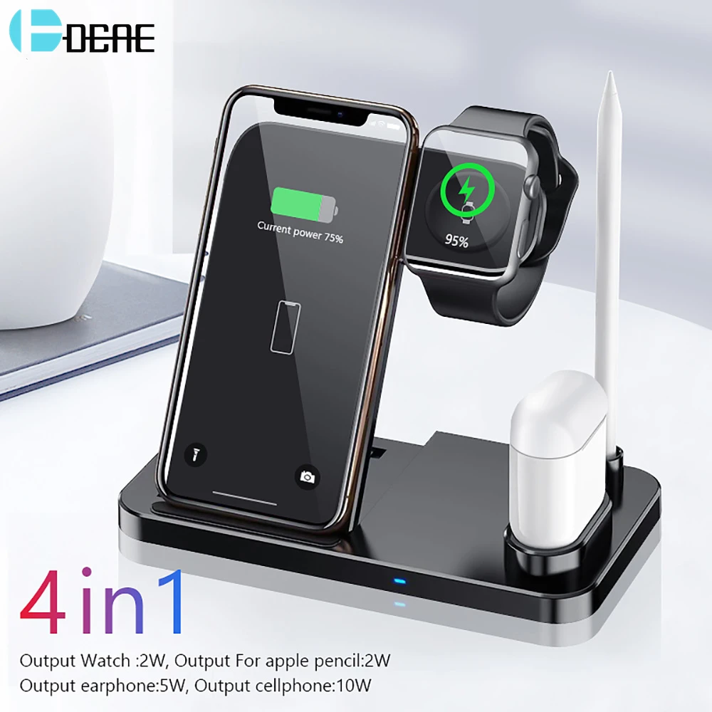 Najtaniej DCAE 10W bezprzewodowa ładowarka qi 4 W 1 ładująca stacja dokująca dla iPhone 11 XS XR X 8 Airpods Apple zegarek 5 4 3 2 dla Samsung S10 S9