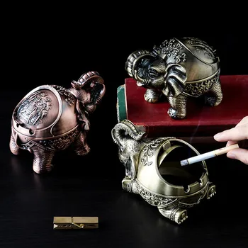 

Spherical Ashtray Metal Multifunction Elephant Ashtray Office Living Room Anti-fly Ash Creativity with Cover Ash Storage Box