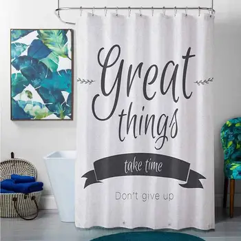 

Shower Curtains Picasso Quotes,Modern Inspirational Lettering Great Thing Take Time Dont Give up Lifestyle, Black White,W65 x