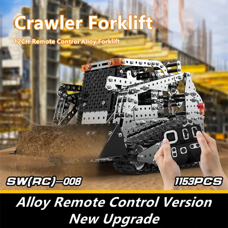 

12CH Remote Control Metal Crawler Forklift Liftable Bucket Stainless Steel Rustless Assembled DIY Children Electric RCTruck Toy