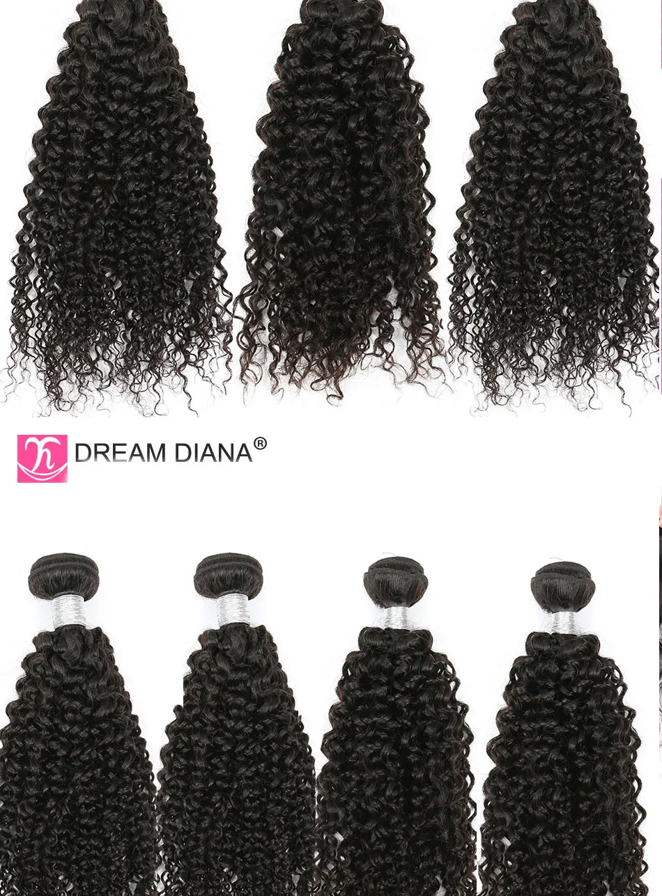 DreamDiana Brazilian Kinky Curly Hair 1/3Pcs 8"-30"Remy Weaving Hair Extension Natural Color Human Hair Bundles Low Ratio