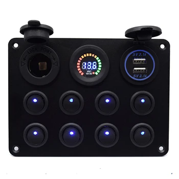 

Rocker Switch Panel Waterproof Digital Display Interior Control Led Overload Protection Breaker 8 Gang Truck Dual USB Car Boat