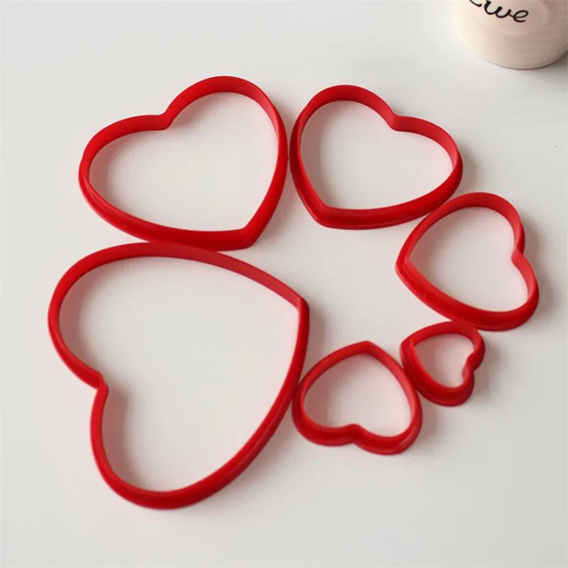 Cake Mold Cookie Cutters 6pcs/set Love Heart Shaped Plastic Cake mold cookie cutter biscuit stamp fondant Sugar Craft pastry cake decorating tools