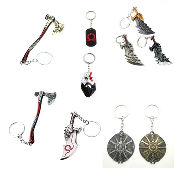 

Game God of War Keychain Toys Kratos Head and he Ghost of Sparta Weapons The blade of heroic Metal keyring pandent Game Fans Toy