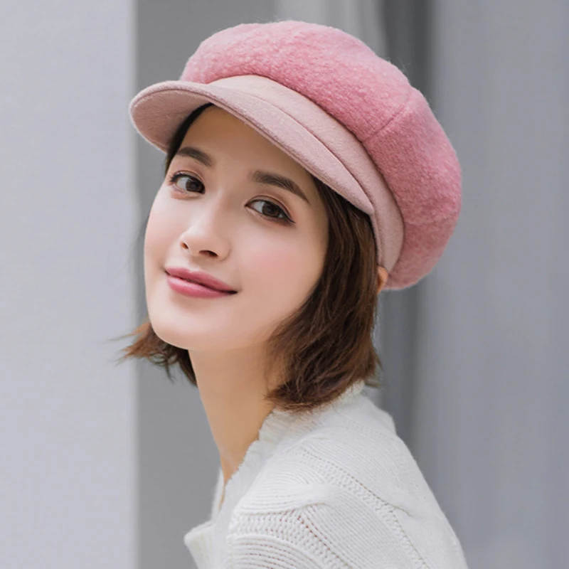 

HT2812 Women Berets Retro Autumn Winter Hat Ladies Vintage Artist Painter Hat Female Octagonal Newsboy Cap Women Wool Beret Hat
