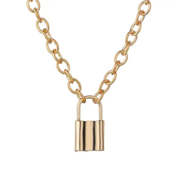 

VAGZEB Silver Color PadLock Pendant Necklaces Brand New link Chain lock Necklaces collar ras du cou collier femme women