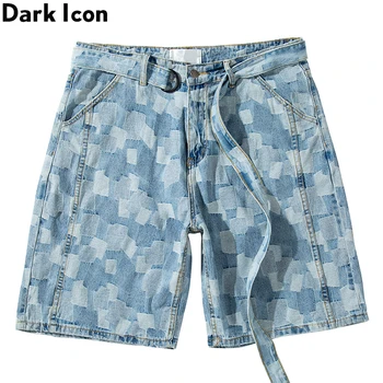 

Dark Icon Plaid Jacquard Denim Shorts with Belt High Street Men's Shorts 2 Colors