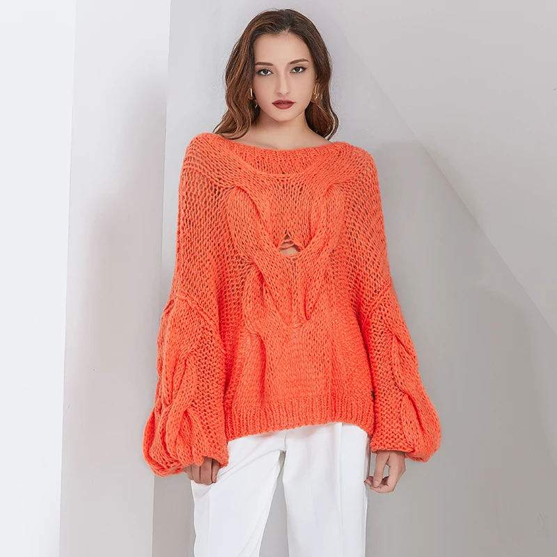 TWOTWINSTYLE Oversized Sweater For Women O Neck