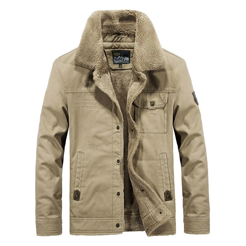 

2019 New Fleece Fur Collar Jackets Winter Men Solid Casual Warm Military Tactical Mens Jackets Plus Size 6XL Stand Army Jackets