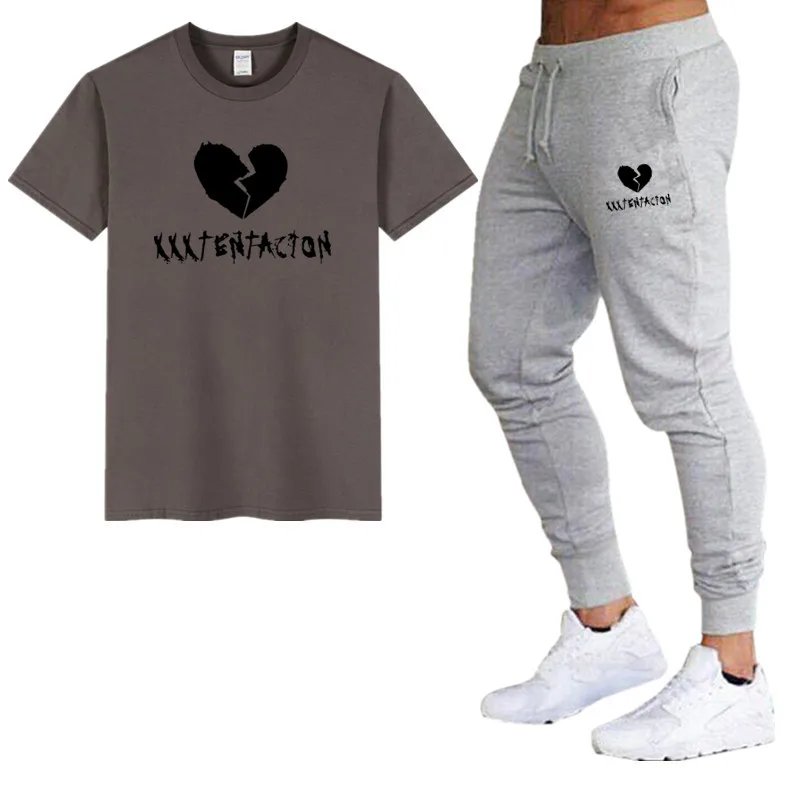 Новая мода XXXTentacion спортивный костюм и футболка комплект Мужская футболка s + брюки мужской летний спортивный костюм мужские повседневные