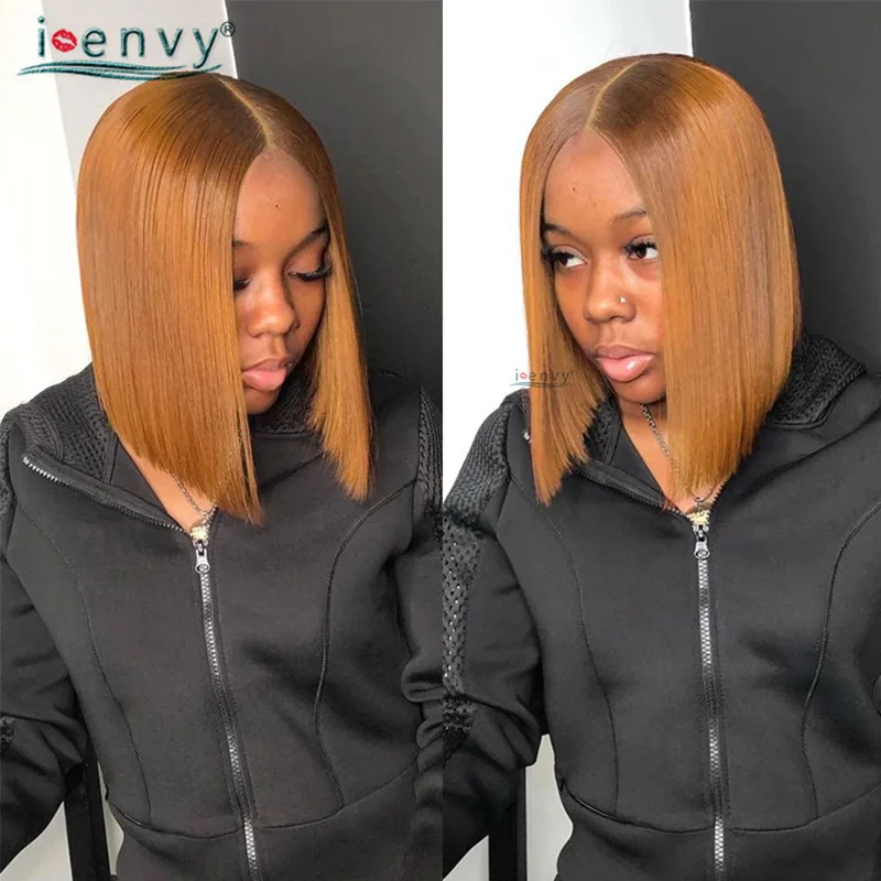 Ginger Short Bob Human Hair Wigs Blonde Transparent Lace Front Wig Remy Peruvian Straight Orange Burgundy Lace Frontal Bob Wigs