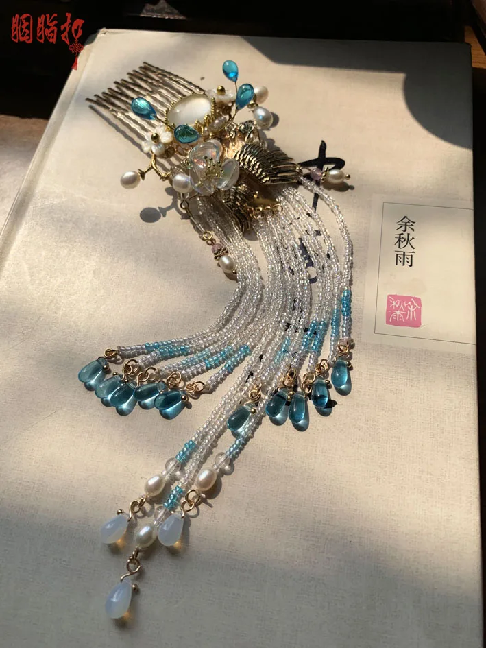 C hair comb Би Сяо воды пены нефрита аксессуары для волос в стиле ханьфу ручной работы с длинной кисточкой винтажные волосы гребешок для волос в виде тиары волос палочки волос ювелирные изделия Косплей - Цвет: C hair comb