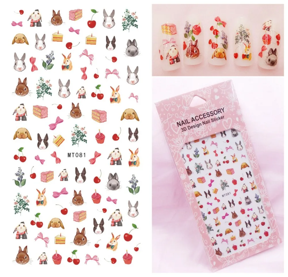 

5 sheet 15 type Colorful Japanese Nail Stickers Designs Gummed 3D Nail Art Stickers Decals Makep Art Decorations MT076-090