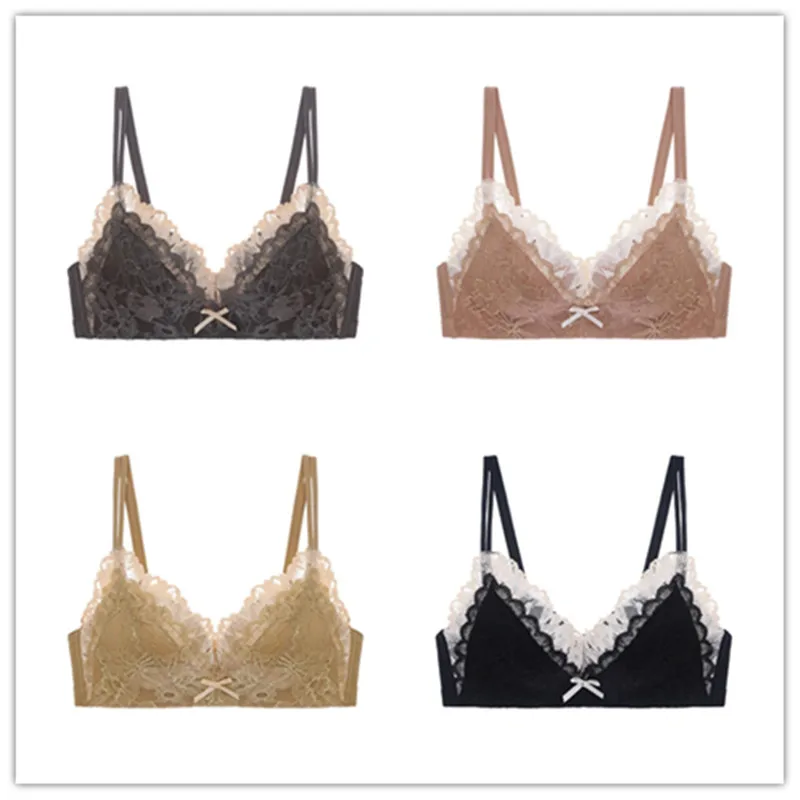 

European and American lace breathable girdle bra set frivolous sexy triangle cup girls bra