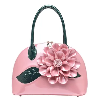 

Bag female 2020 new pearlescent patent leather ladies handbag small flower shell bag shoulder bag female