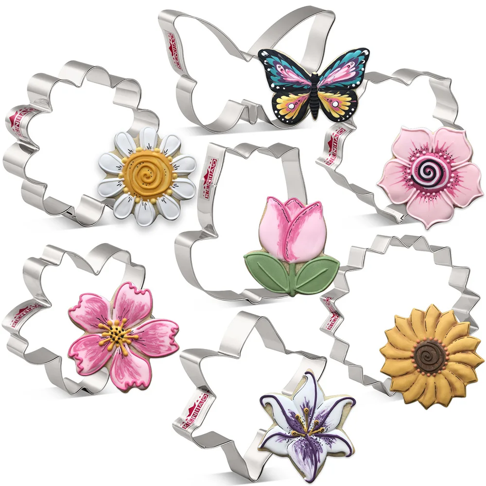 Spring Flower Cookie Cutter Daisy Tulip Lily Kapok Cherry Blossom Sunflower Butterfly Biscuit Mold Stainless Steel