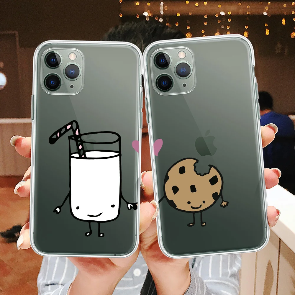 Cute Milk Biscuits BFF Couple Phone Case For iPhone 7 XS MAX 11 Pro 12 13 XR X 8 6Plus Food Print Soft Silicone Cover Coque | Мобильные