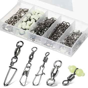 

DONQL 100Pcs/Box Stainless Steel Bearing Fishing Connector Fishhook Lure Line Luminous Rolling Swivel Connector Interlock Snap