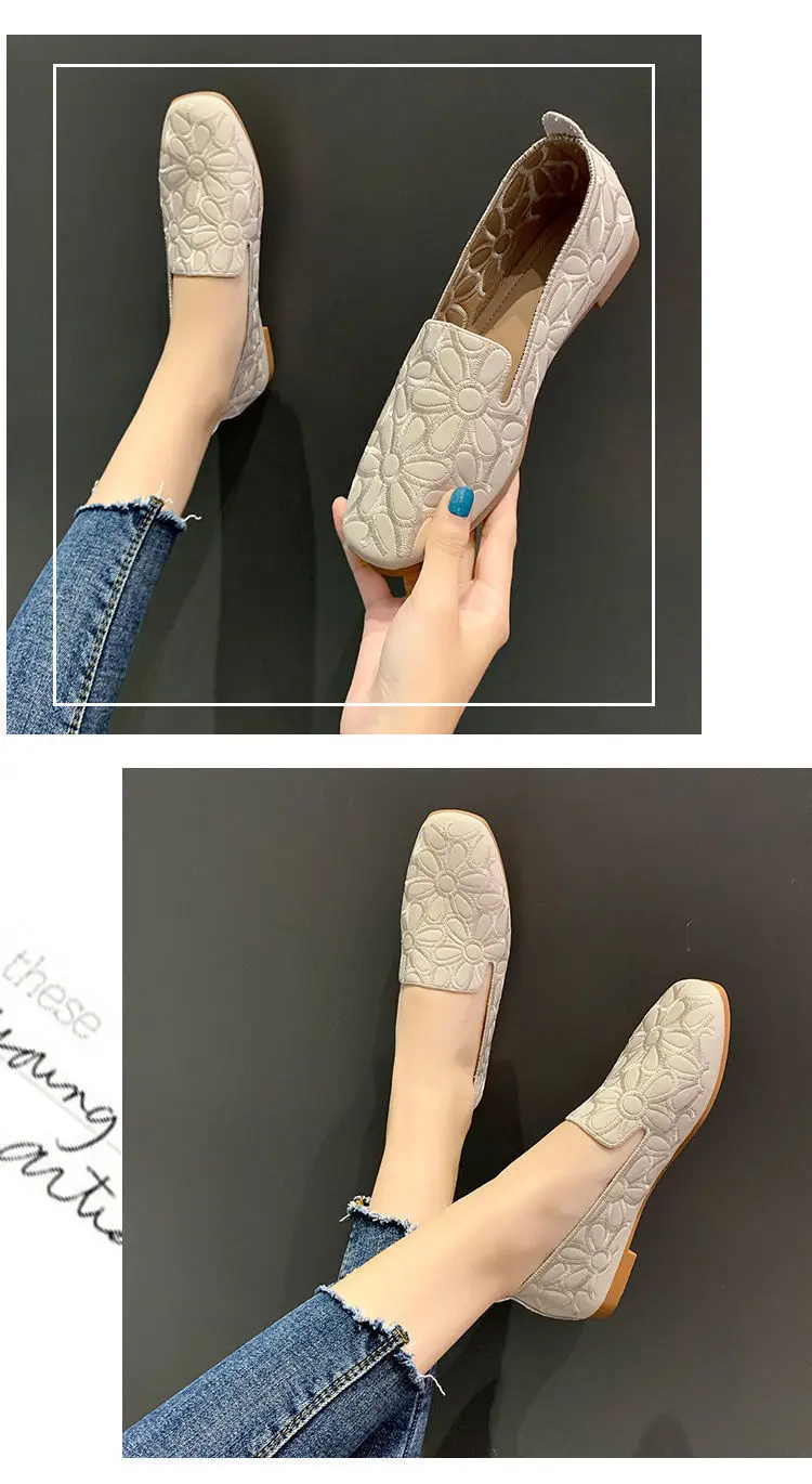 Top Quality Women's Hollow Ballet Flats Yellow Emboridery Designer Shoes for Women 2022 Summer Square Toe Soft Leather Moccasins tesco shoes women's flats	