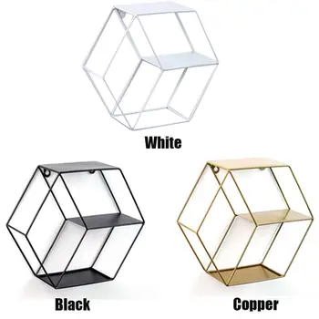 

Wall Shelf Simple Wrought Iron Hexagonal Living Room Bedroom Wall Decoration Storage Finishing Rack