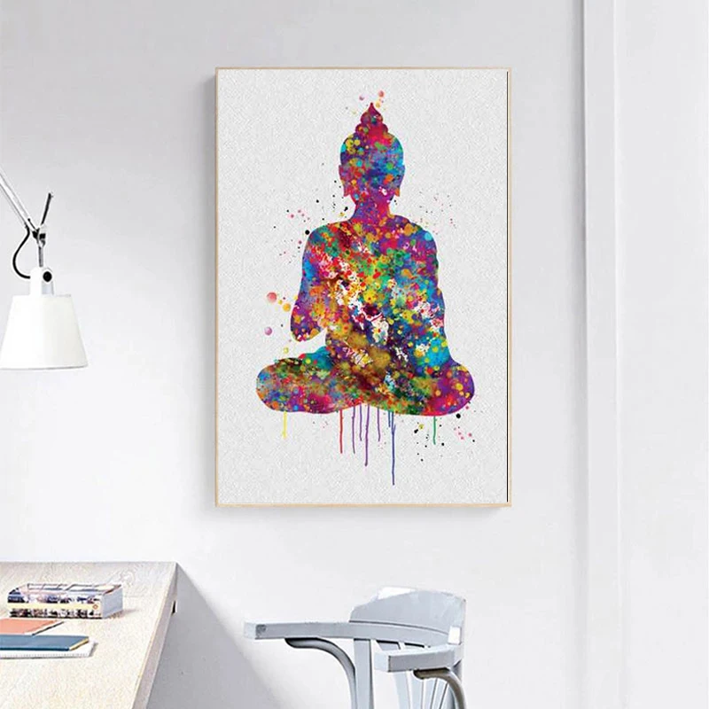Abstract Buddha Ohm Lotus Flower Symbol Canvas Painting Posters Prints Buddhism Wall Art Pictures for Living Room Home Decor