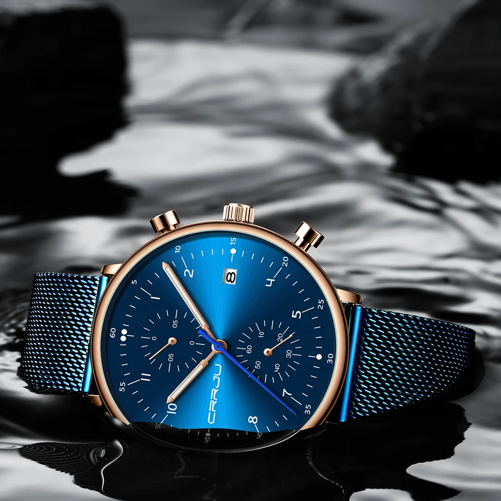 CRRJU мужские часы лучший бренд спортивные Роскошные Кварцевые мужские s часы полный стальной водонепроницаемый хронограф наручные часы