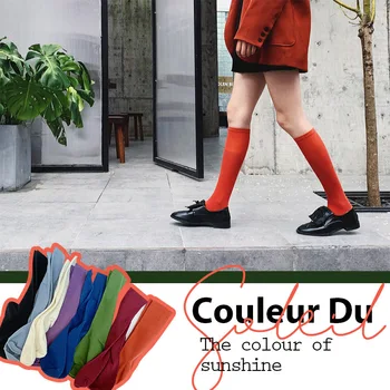 

2019 New Knee Pile Socks Women's Autumn And Winter Cotton Solid Leg Socks Fashion Splicing Streetwear Knee High Long Socks Femme