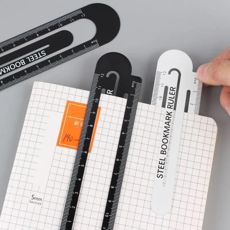 

12cm Paperclip Bookmark Ruler Metal Black White Markers Drawing Ruler Measuring Ruler Scale Tool