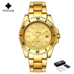 Luxury Gold Stainless Steel Men's Waterproof Sport Watch by WWOOR (Gold gold box)