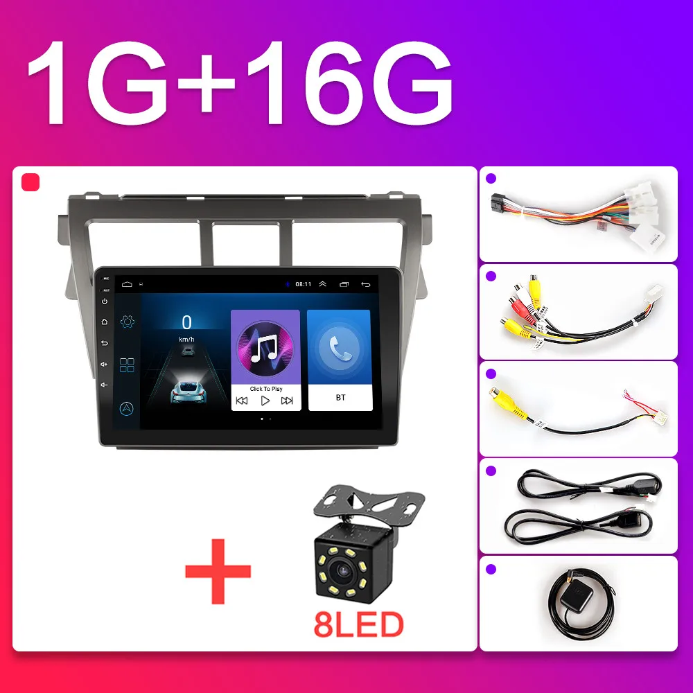 WIFI-1G-16G-8LED CARTAOTAO Автомагнитола gps авто стерео " Автомагнитола для 2007 2008 2009 2010 2011 2012 Toyota VIOS Android 8,1 мультимедийный плеер - Цвет: WIFI-1G-16G-8LED